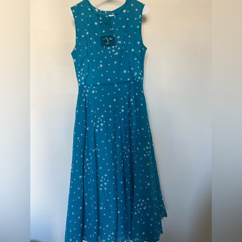 Samantha Sung Teal Dress with White Star Pattern